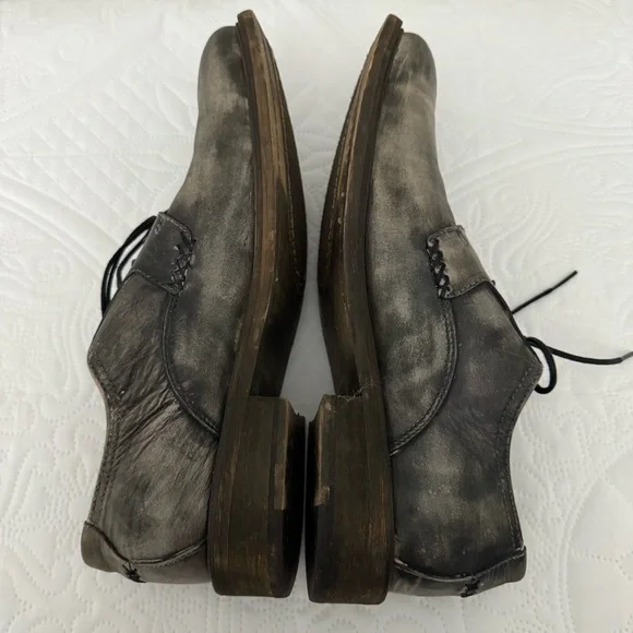 John Fluevog Grant Leather Derby Shoes Washed Black Distressed Finish Size 11 - Picture 7 of 15
